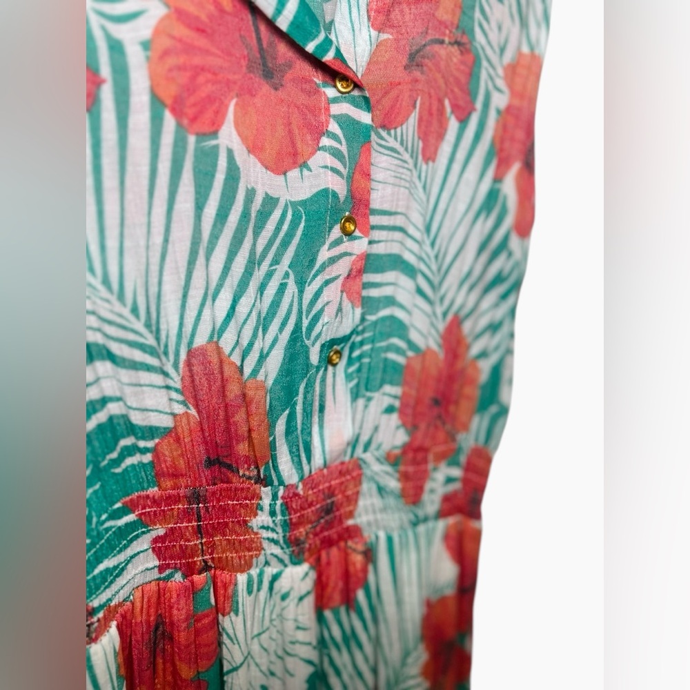 Alex & Parker Hibiscus Sleeveless Tiered Midi Dress Small Hawaiian Boho Vacay - Picture 9 of 14
